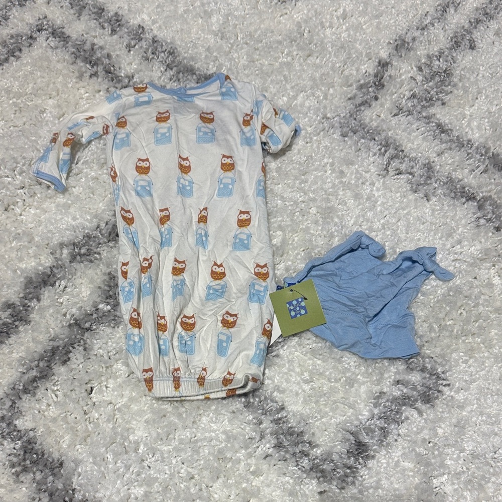 Kickee Pants Blue and White Owl Pajama Set